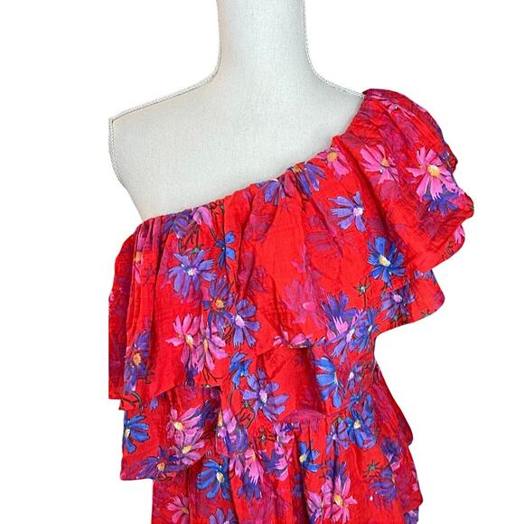 Endless Rose red floral One Shoulder Mini Dress Tiered Ruffle NEW summer - Picture 3 of 11